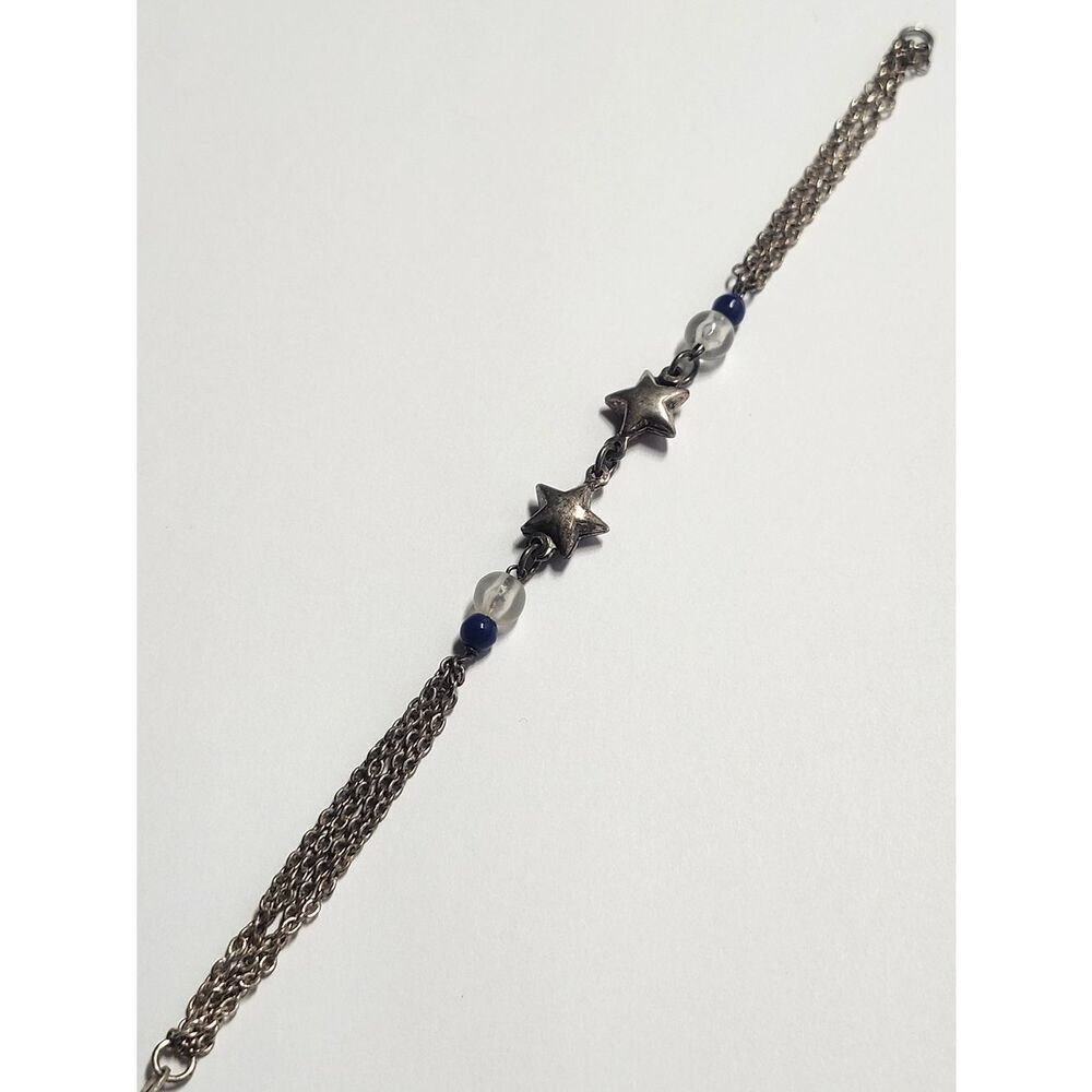 Sterling Silver Star Chain Bracelet with Blue Bead Accents